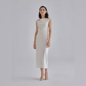 Silk Maison Classy Pearl Midi Silk Dress - Ivory, Size S